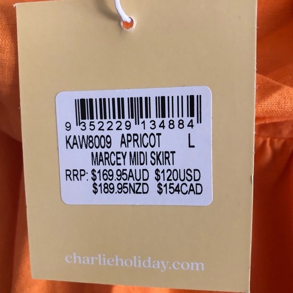 Charlie Holiday Marcey Midi Skirt Apricot Cotton Linen US 8 - Picture 9 of 11